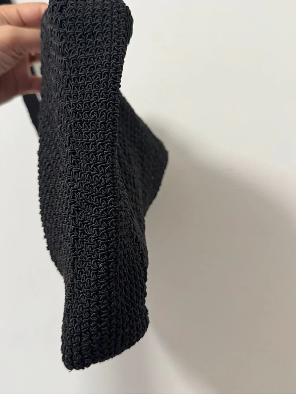 Black Crochet Knit Shoulder Bag Boho Beach Hobo Slouchy Tote Zip Closure 10x12x4